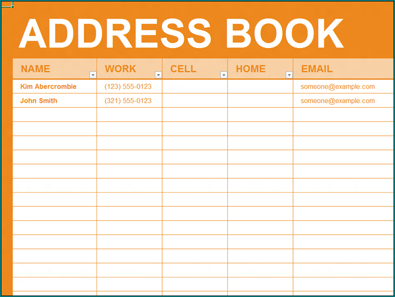Example of Address List Template