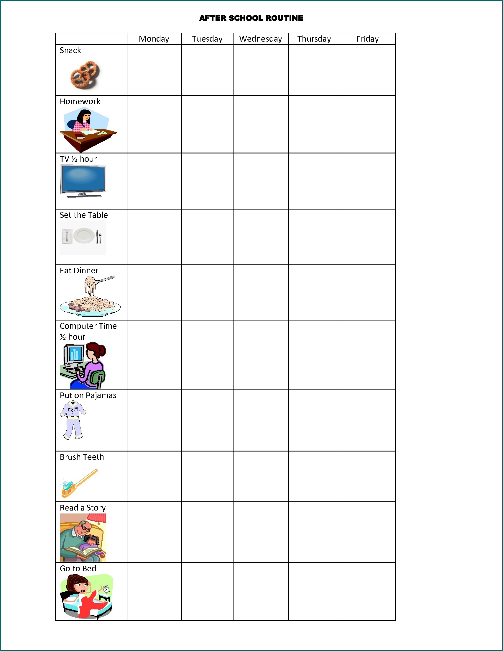 Example of After School Schedule Template
