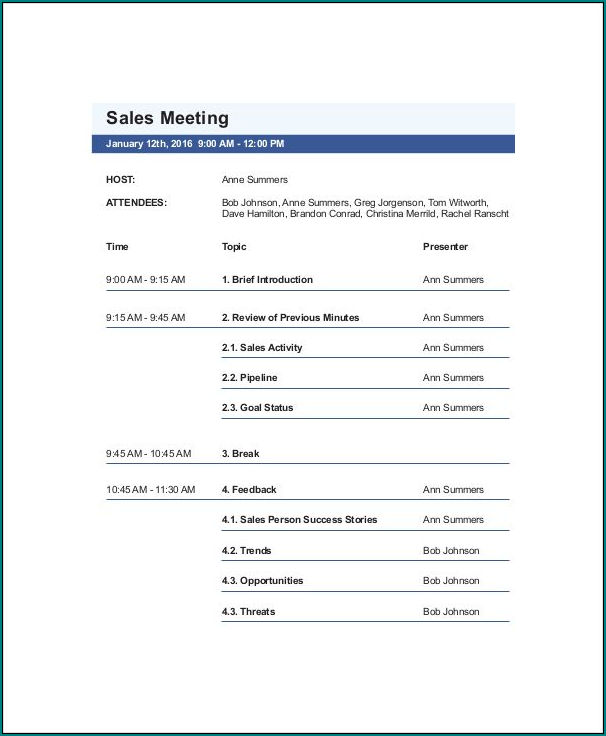 Example of Agenda Template Word