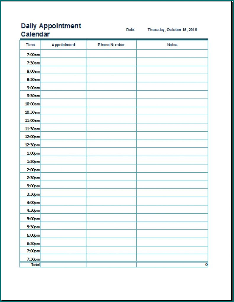 Example of Appointment Schedule Template