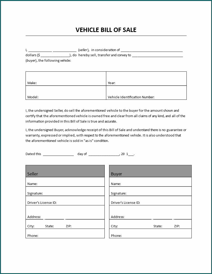 Example of Automobile Bill Of Sale