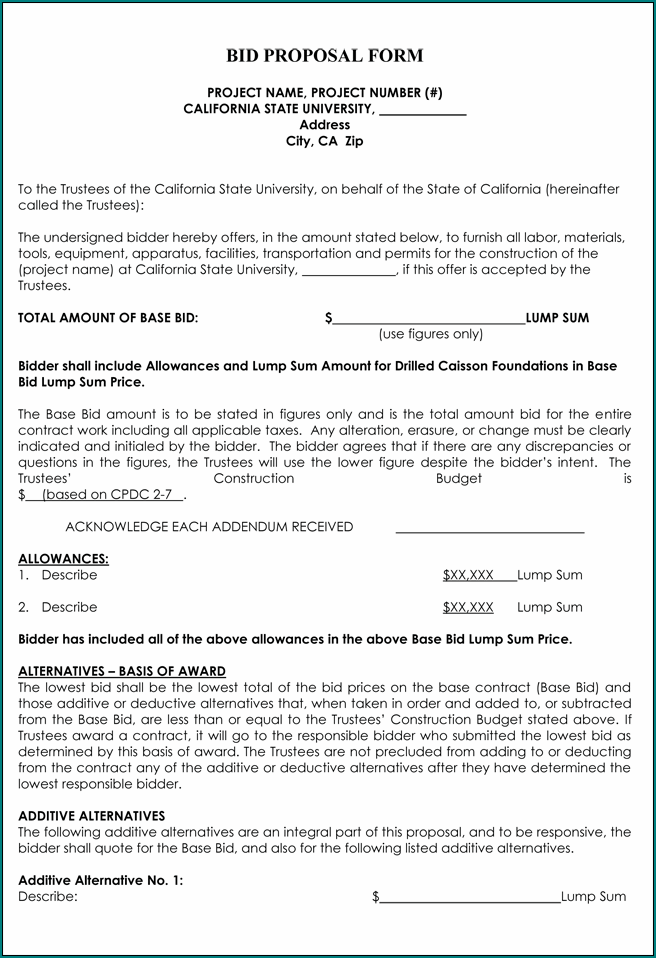 Example of Bid Proposal Template