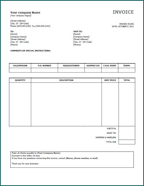 Example of Billing Invoice Template