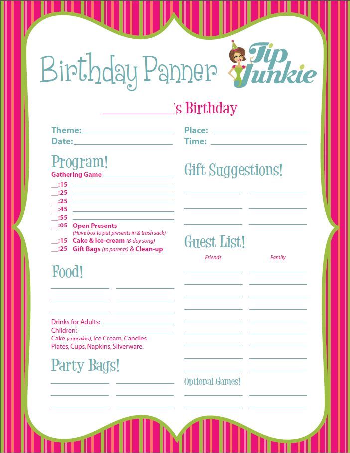 Example of Birthday Party Planner Template Example of Birthday Party Planner Template