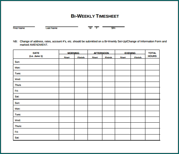 Example of Biweekly Timesheet Template