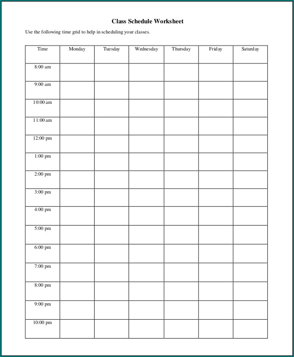 Example of Blank Class Schedule Template
