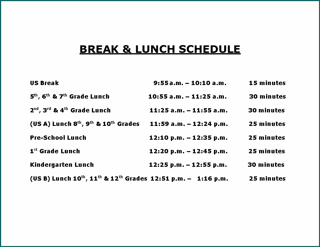 Example of Break Schedule Template