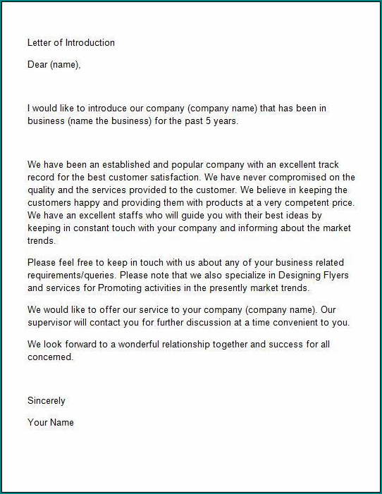 Example of Business Introduction Letter