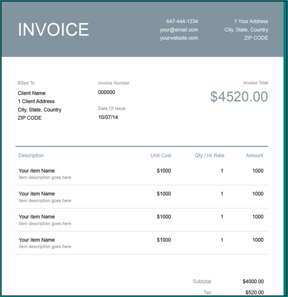 Example of Business Invoice Template