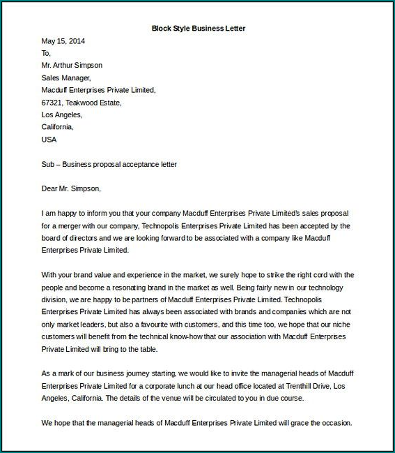 Example of Business Letter Template