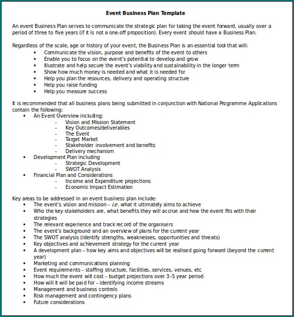 Example of Business Plan Template Word