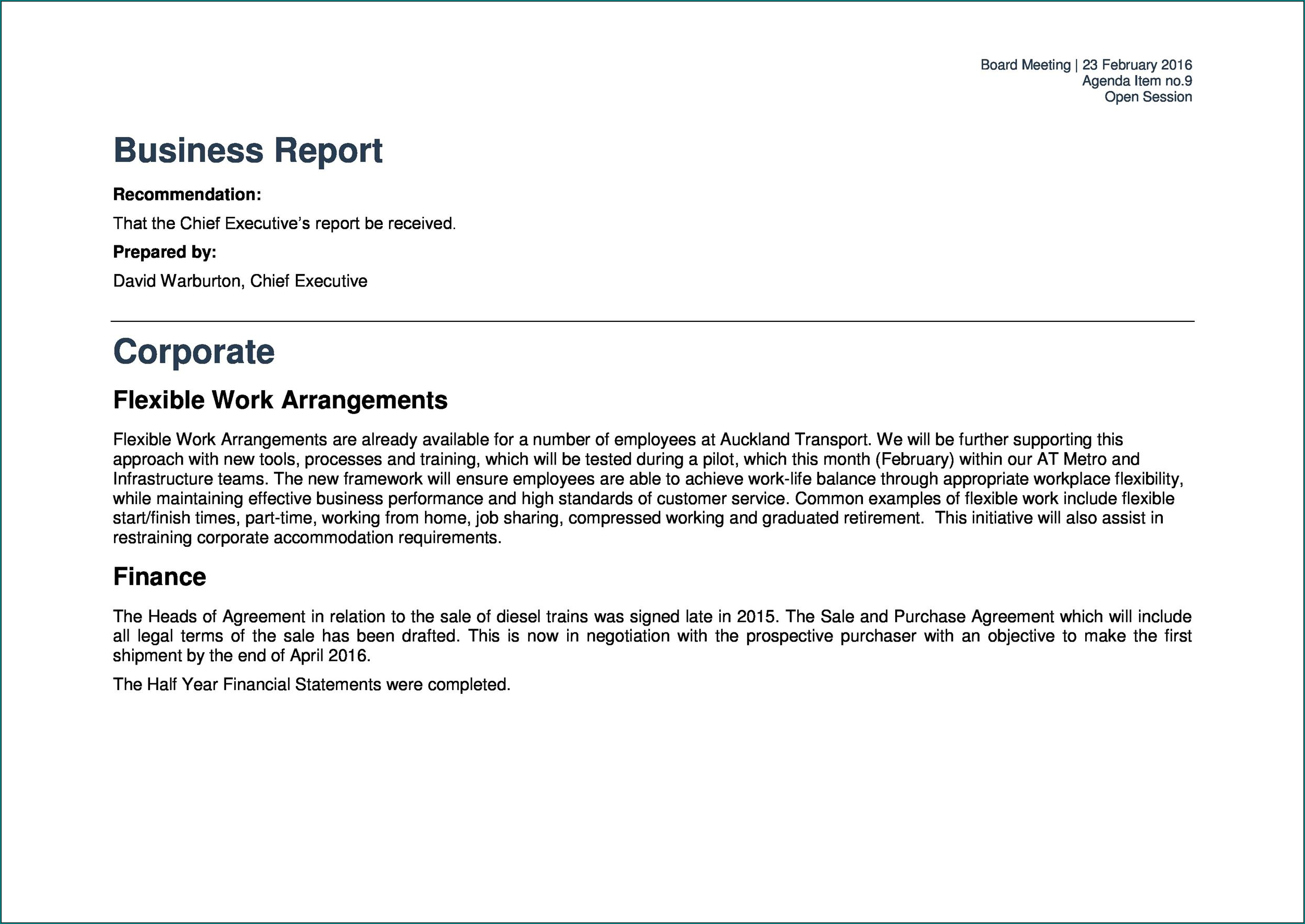 Example of Business Report Template