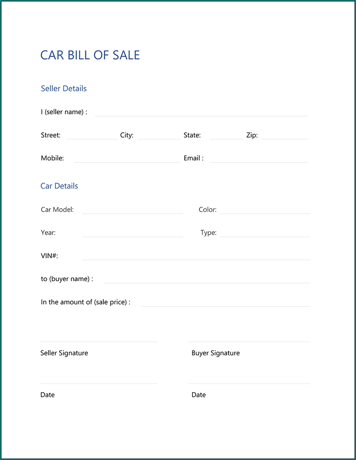 Example of Car Deposit Receipt Template