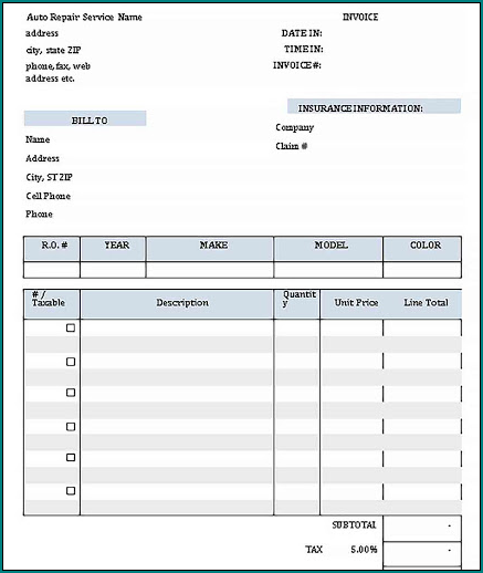 Example of Carpenter Receipt Template Example