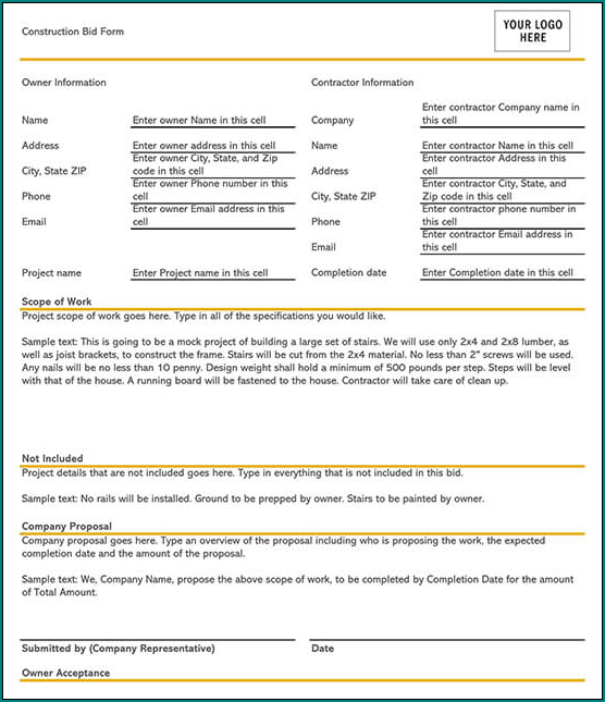 Example of Construction Proposal Template