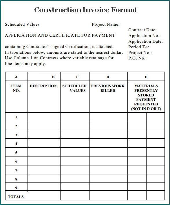 Example of Construction Receipt Template