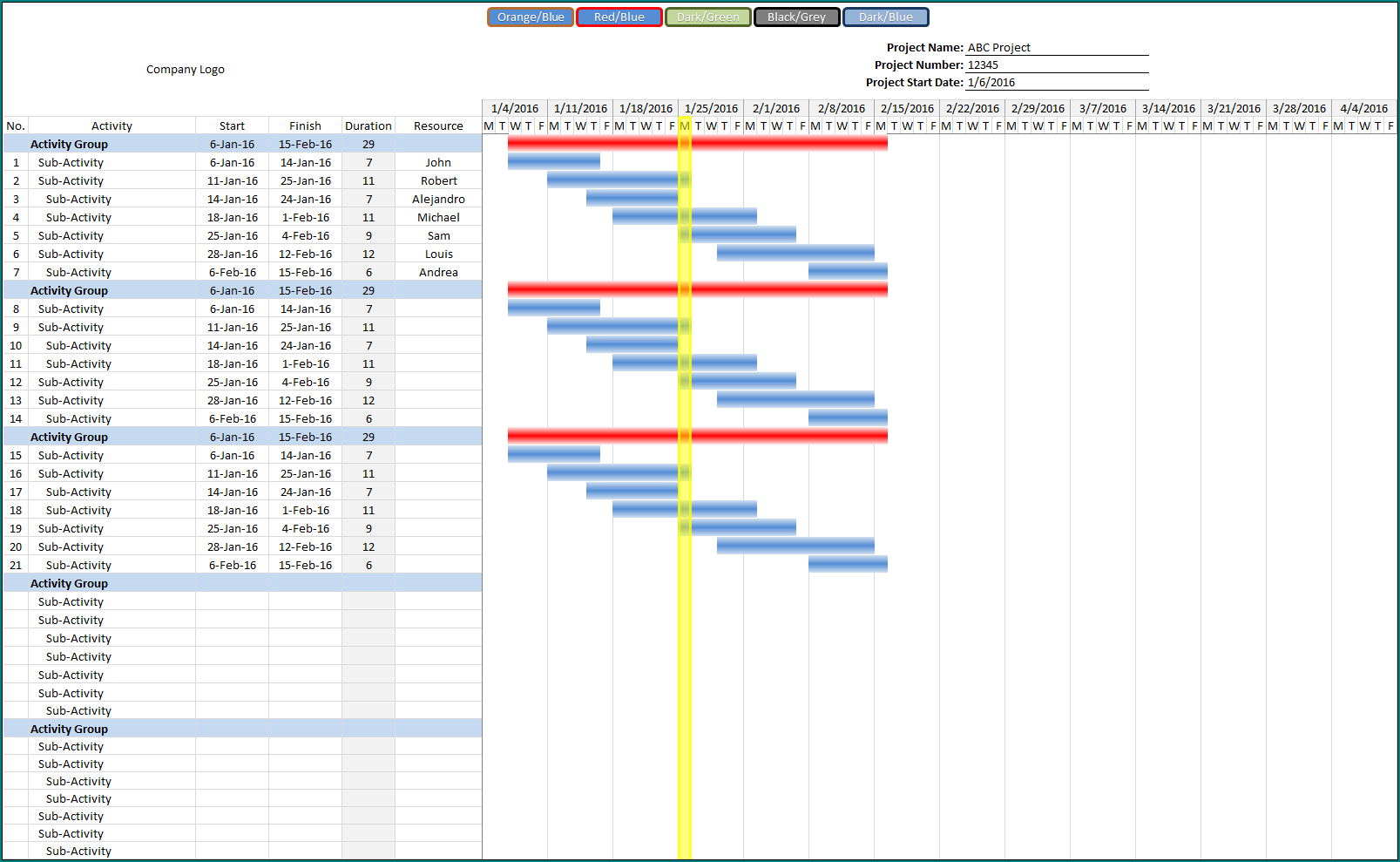 Example of Construction Schedule Template Excel