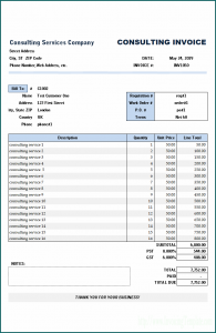 Example of Consultant Service Invoice Template