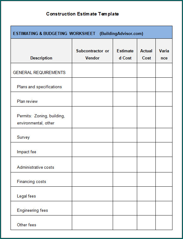 Example of Contractor Estimate Form