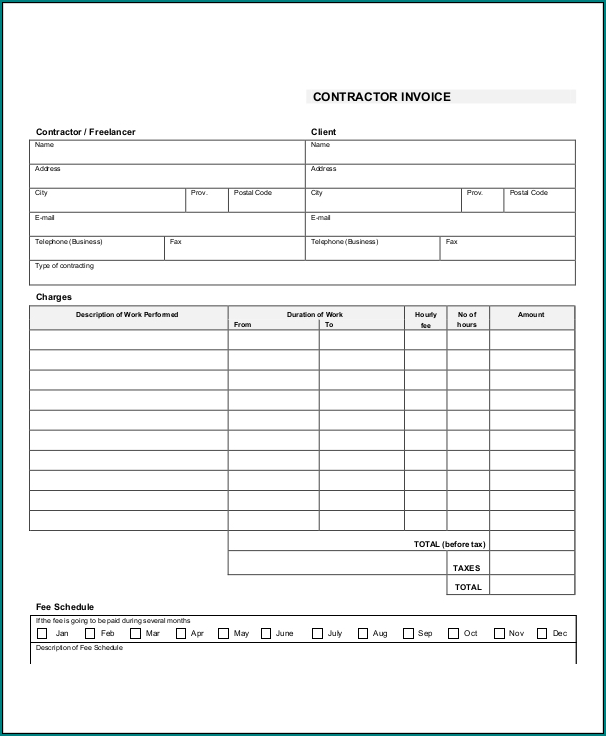 Example of Contractor Receipt Template