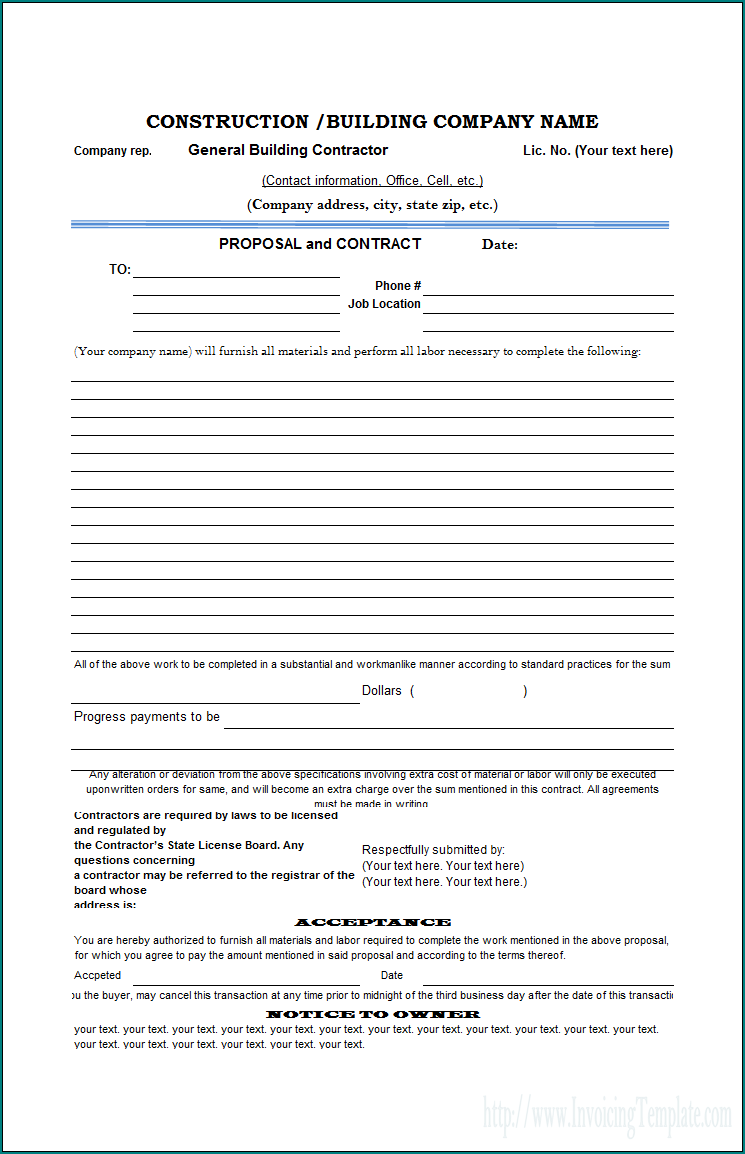 Example of Contractor estimate Template