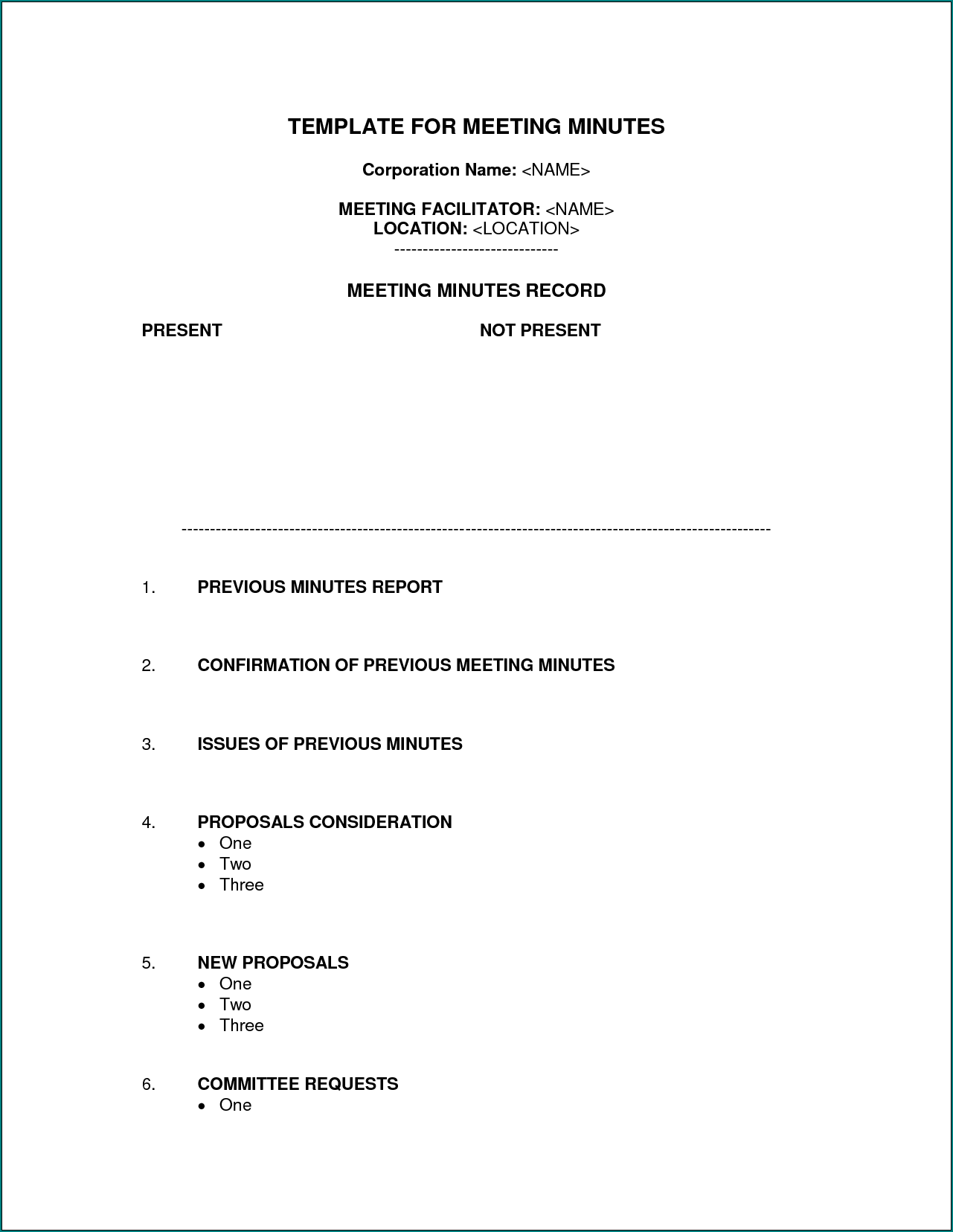Example of Corporate Meeting Minutes Template Word