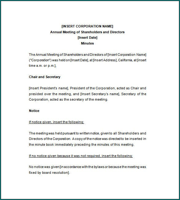 Example of Corporate Minutes Template Word