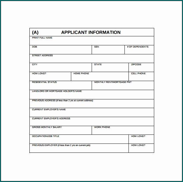 Example of Customer Credit Application Form