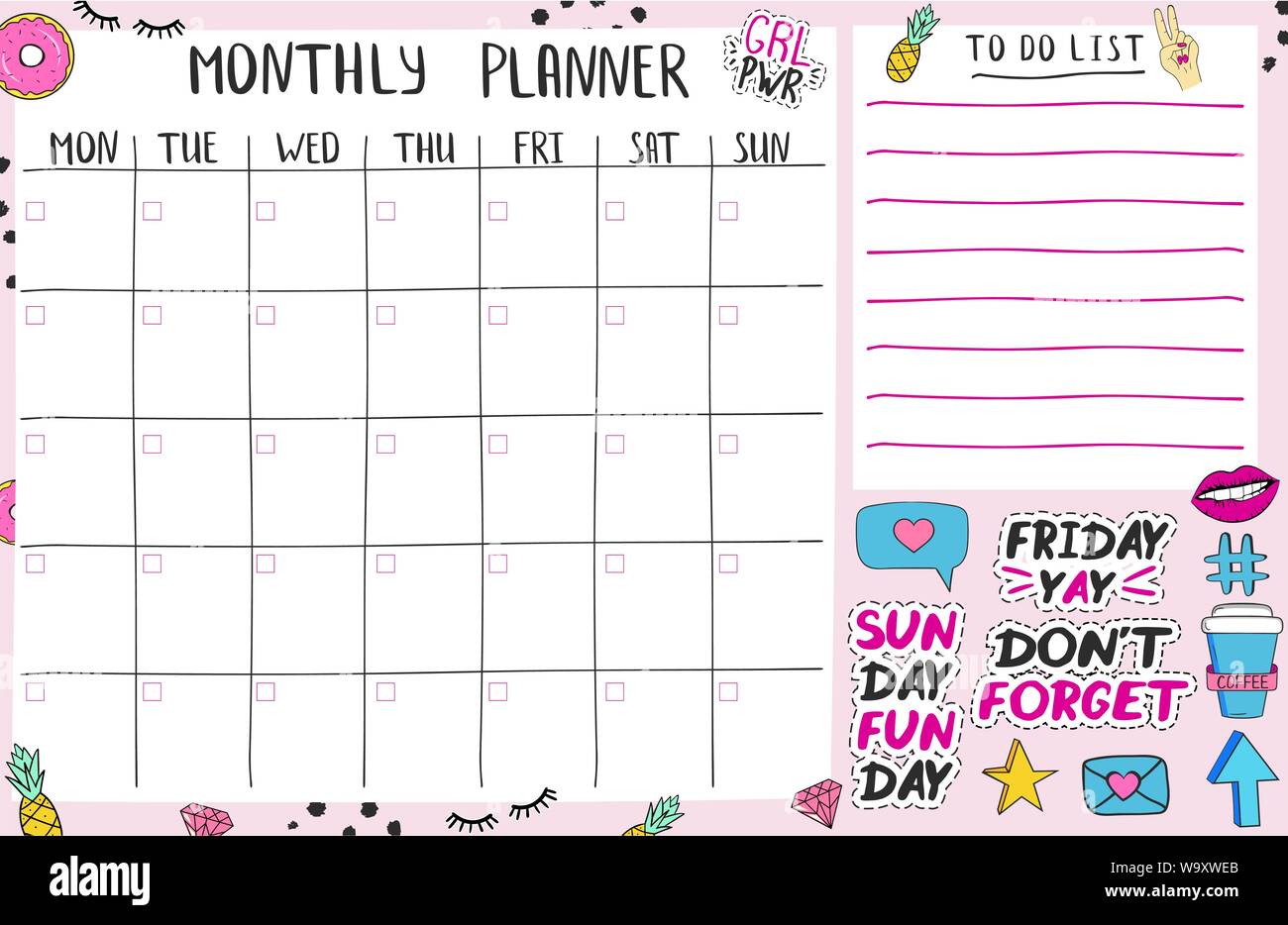 Example of Cute Monthly Planner Template Example of Cute Monthly Planner Template