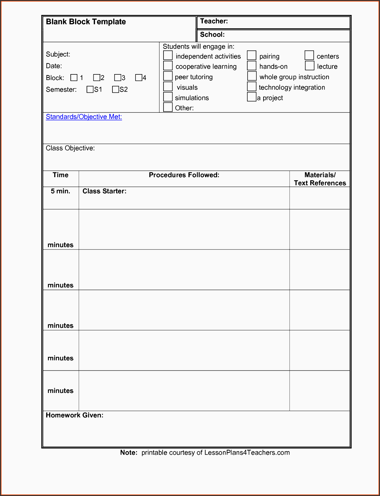 Example of Daily Lesson Planner Template Example of Daily Lesson Planner Template
