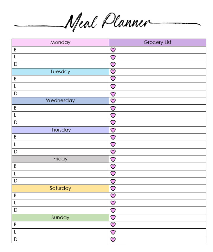 Example of Daily Meal Planning Template Example of Daily Meal Planning Template