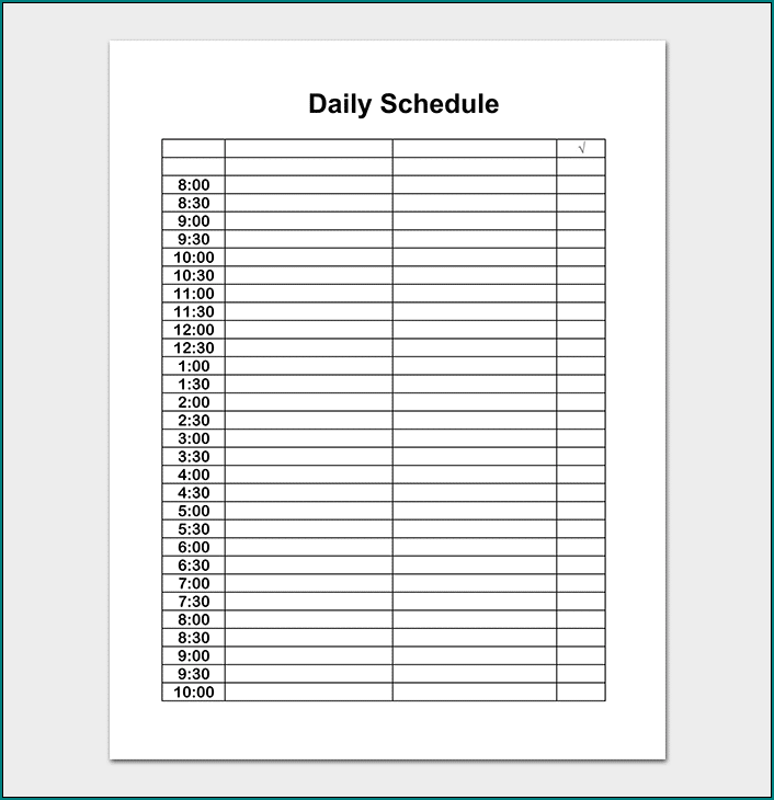 Example of Daily Schedule Template Word