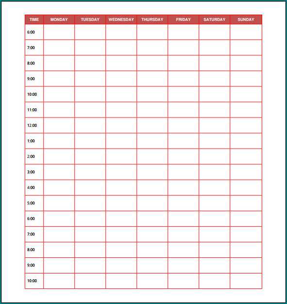 Example of Daily Schedule Template