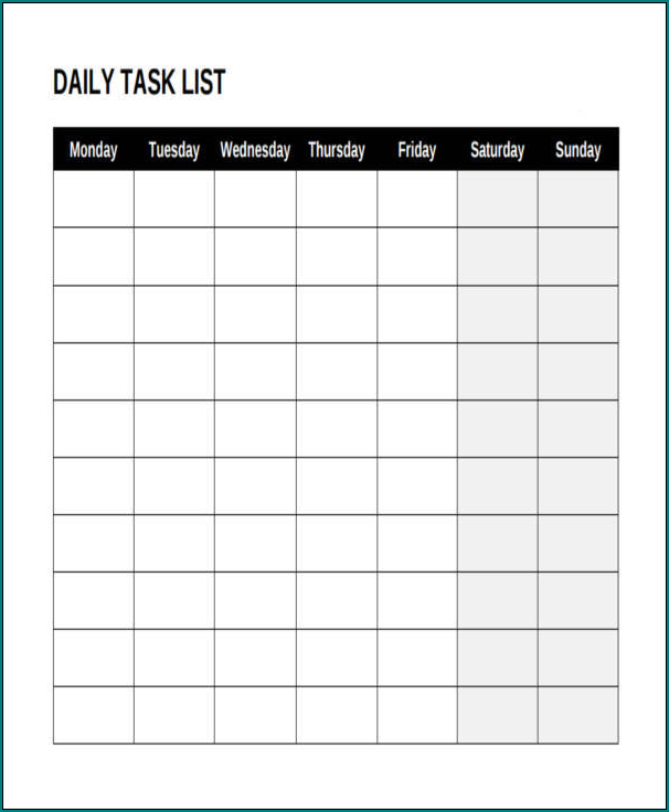 Example of Daily Task List Template