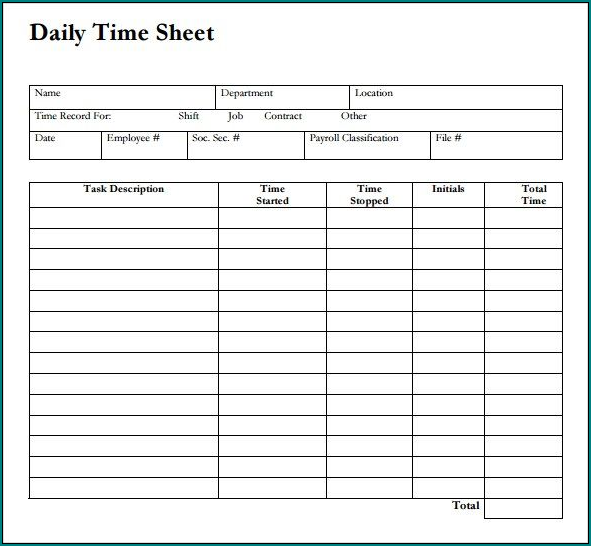 Example of Daily Timesheet Template