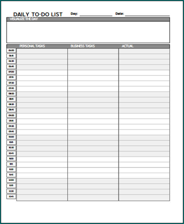 Example of Daily To Do List Template
