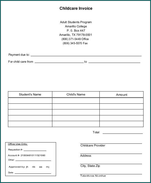 Example of Daycare Receipt Template