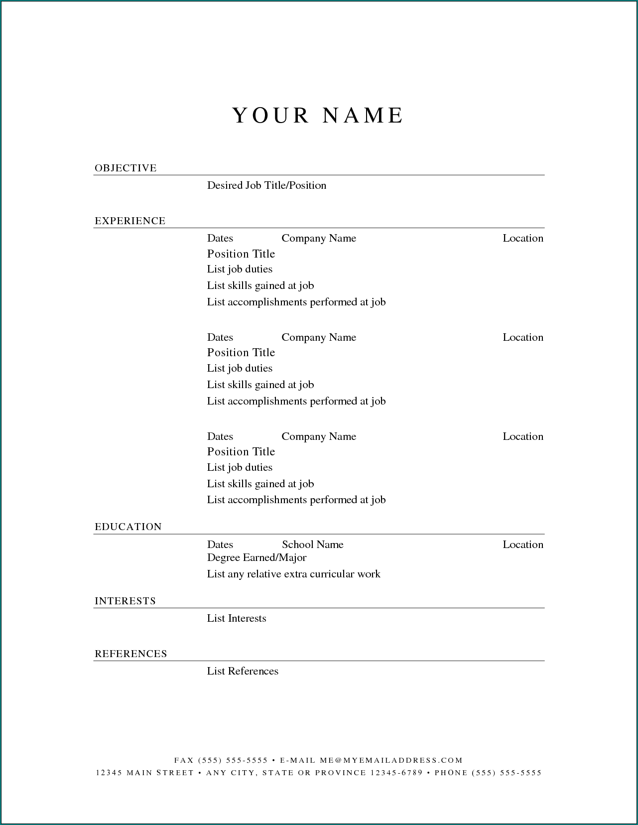 Example of Easy Resume Template