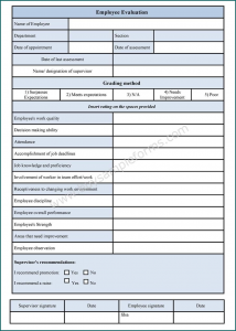 Example of Employee Evaluation Template