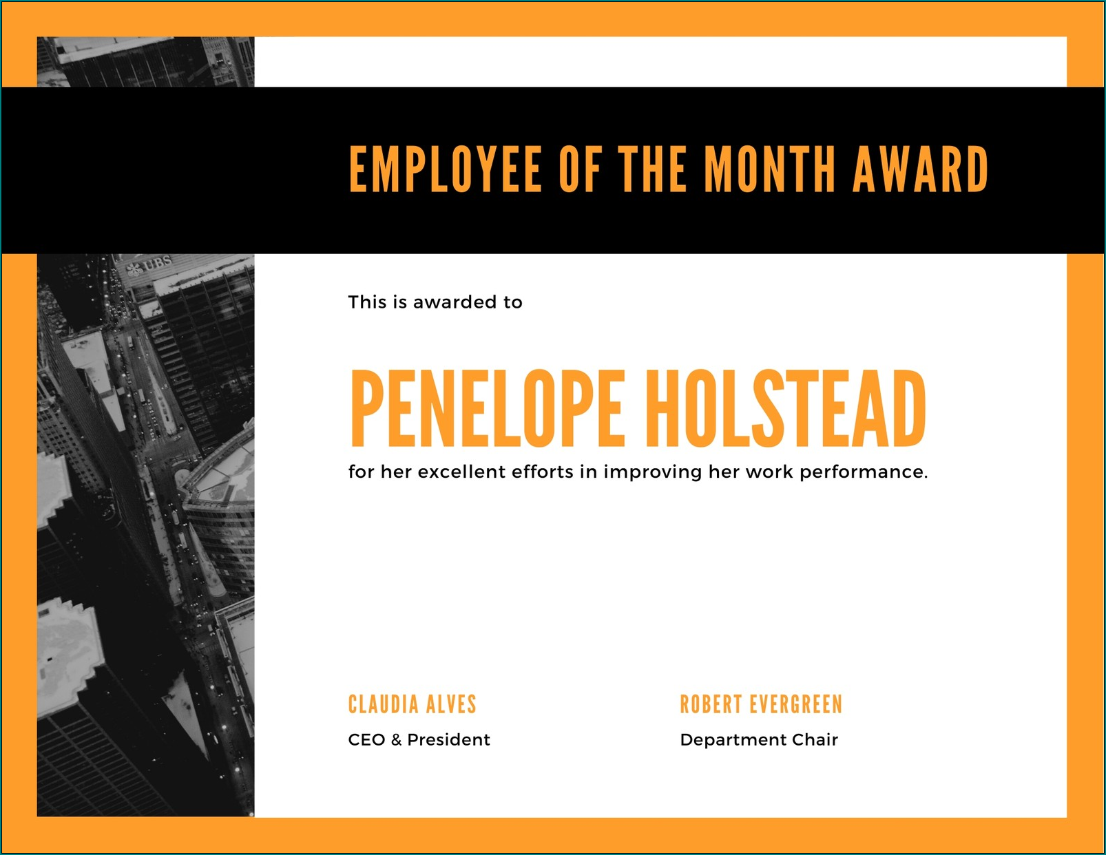 Example of Employee Of The Month Certificate Template