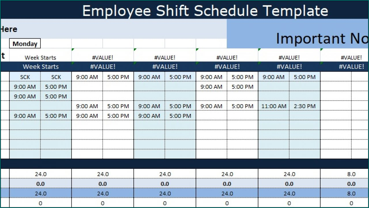 Example of Employee Shift Schedule Template