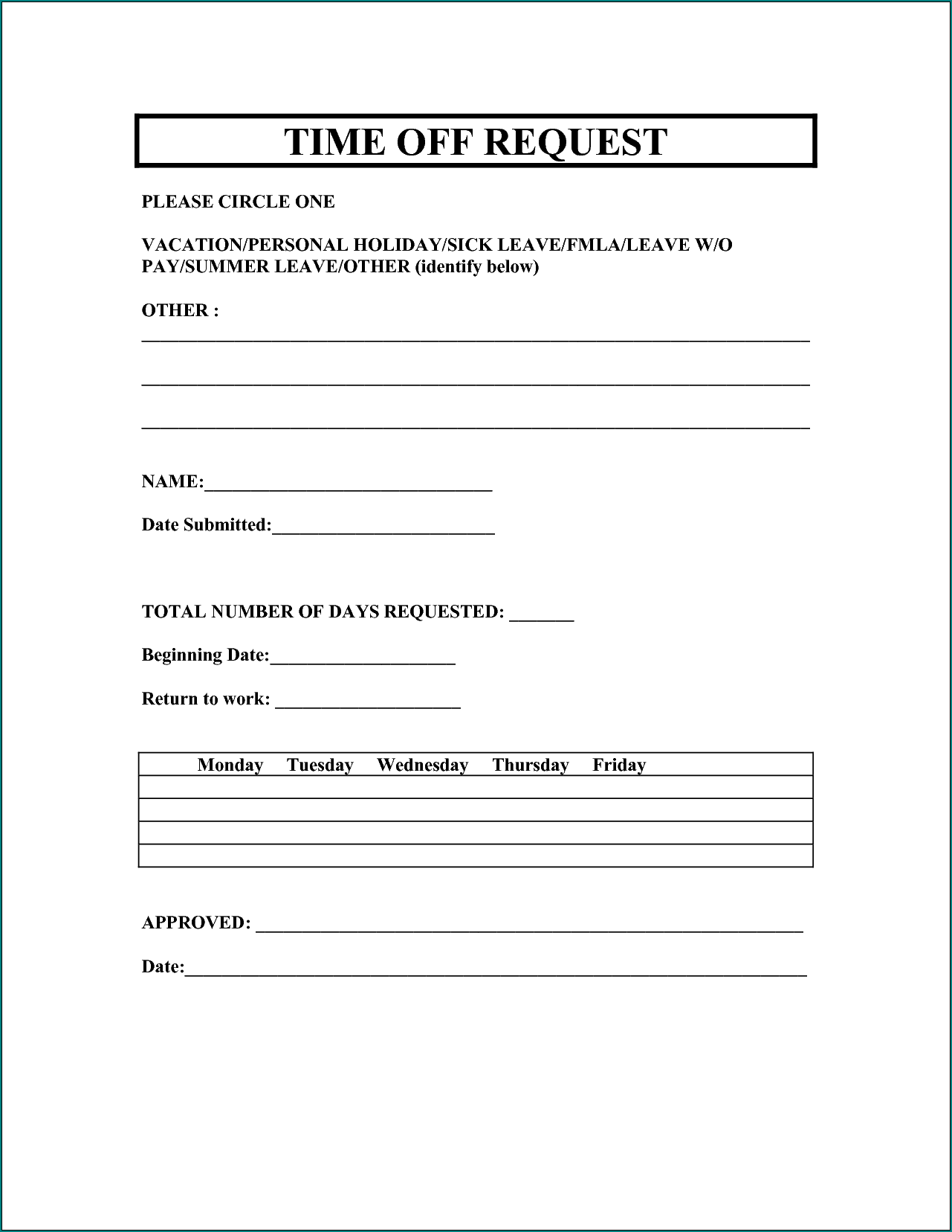 Example of Employee Vacation Request Form
