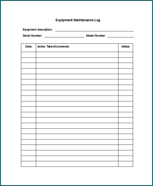 Example of Equipment Maintenance Log Template