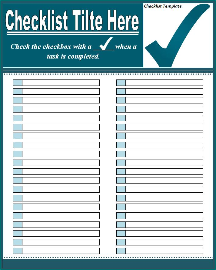 Example of Excel Checklist Template