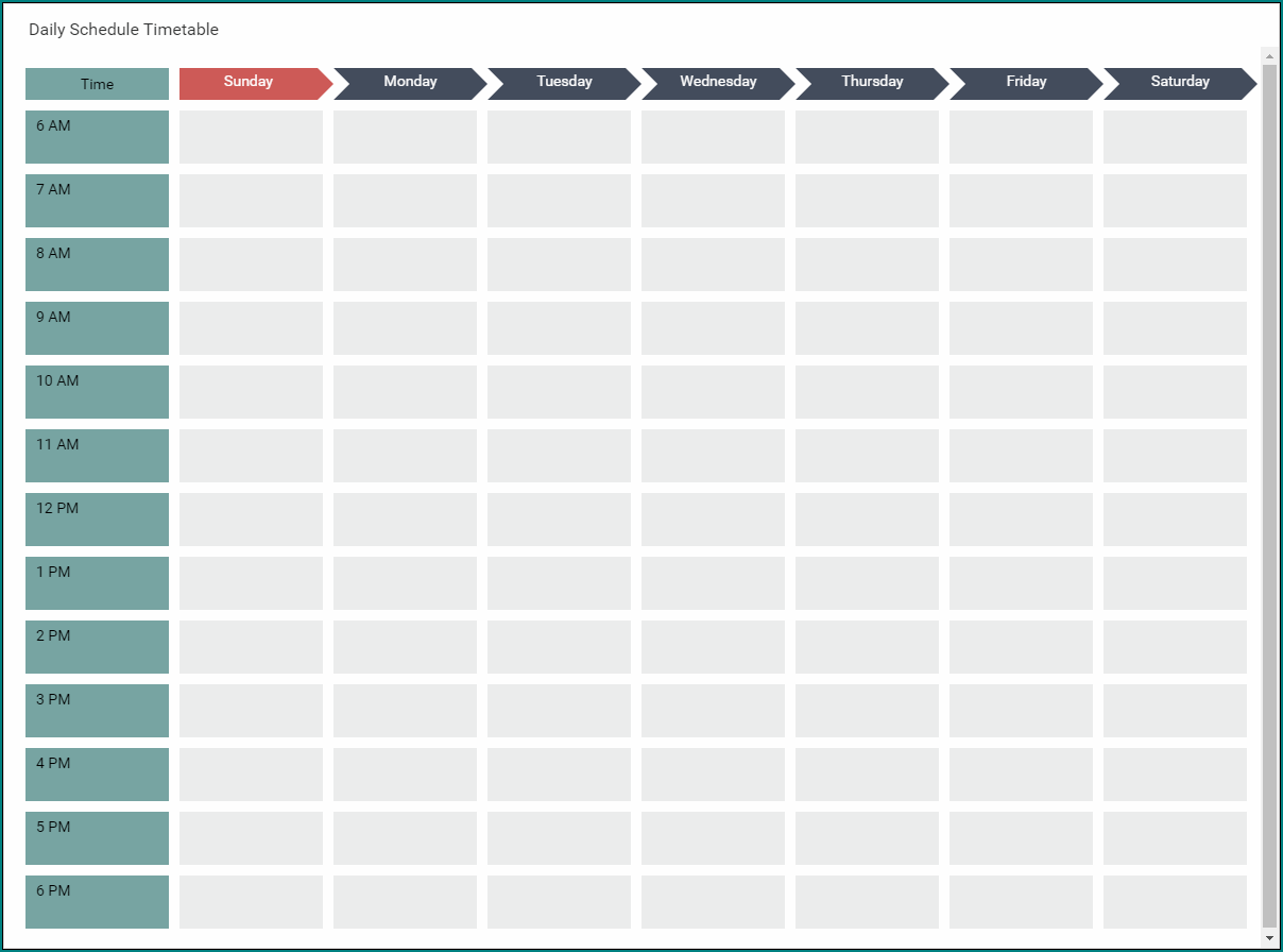 Example of Excel Daily Schedule Template