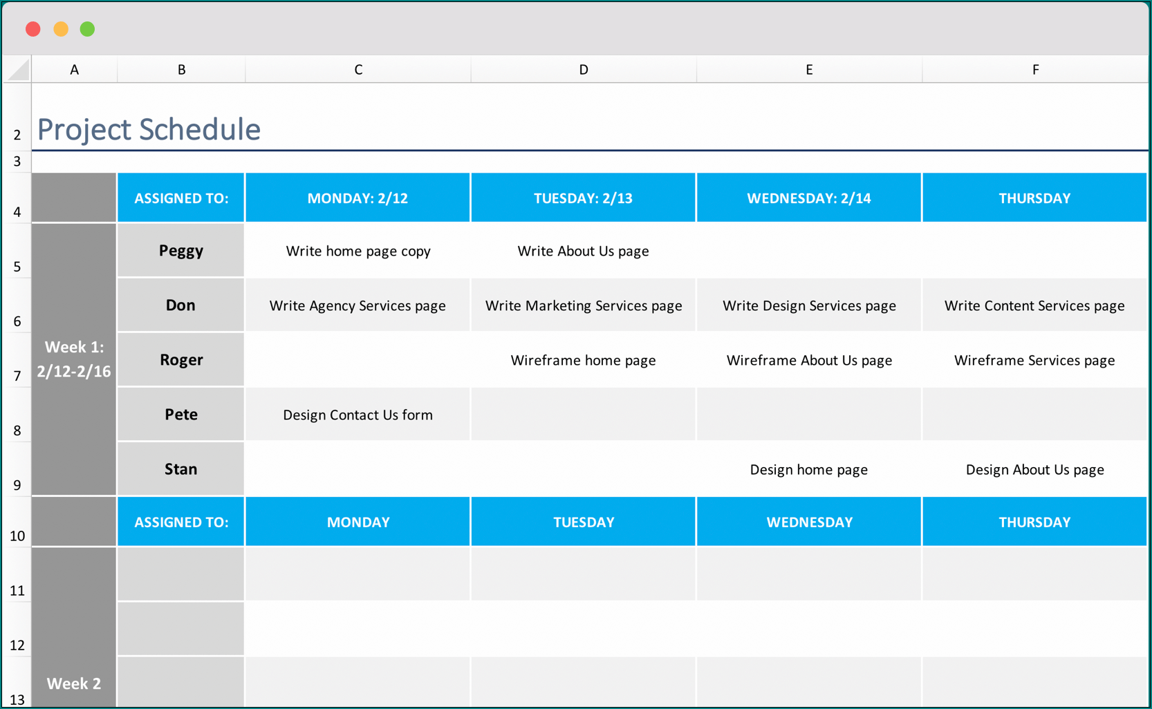 Example of Excel Project Schedule Template