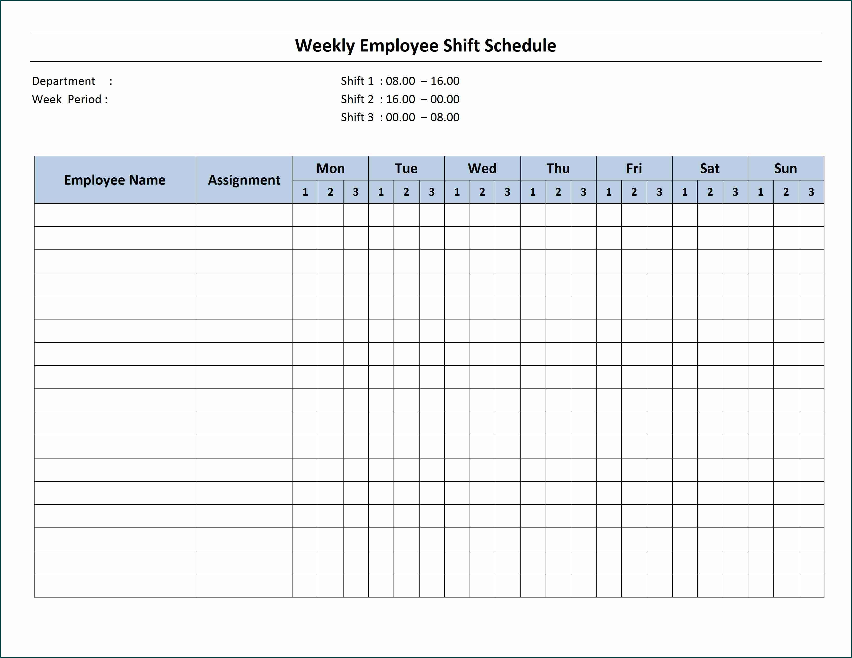 Example of Excel Work Schedule Template