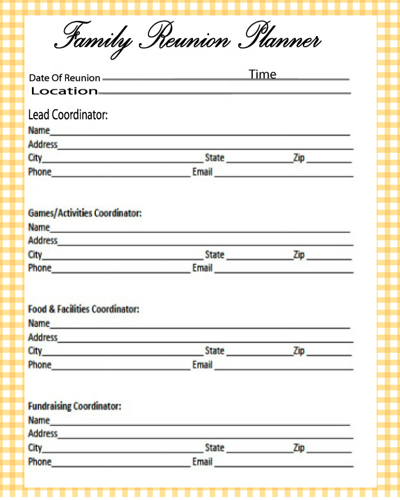 Example of Family Reunion Planning Template Example of Family Reunion Planning Template