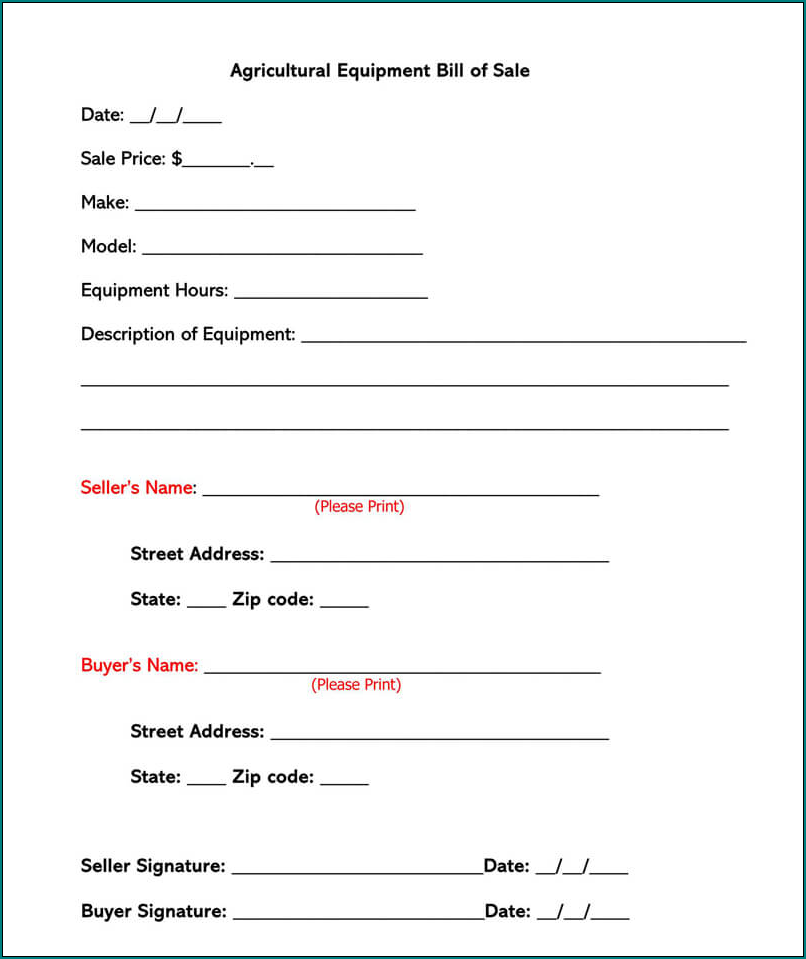 Example of Generic Bill Of Sale Template