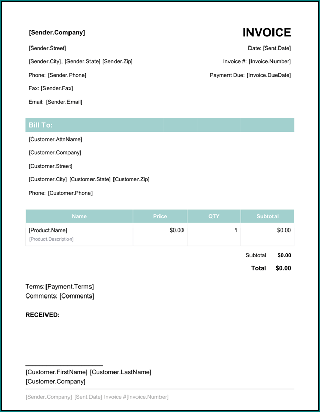 Example of Generic Invoice Template